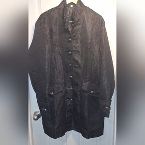 Women's Black Embroidered Embossed Floral Patterned Coat